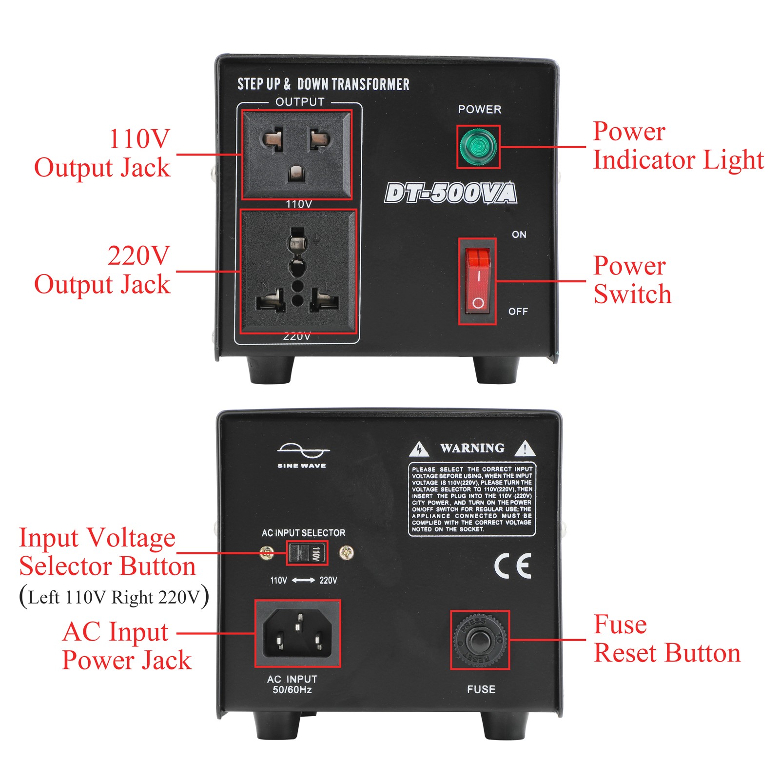 Voltage Transformer AC 110V to 220V OR AC 220V to 110V Step Up & Step Down 500W