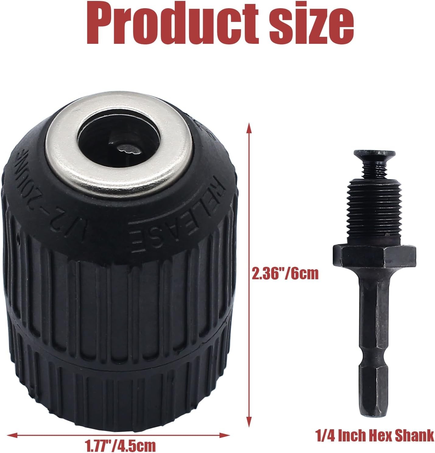 1/2″ Quick Change Keyless Drill Chuck Adapter 2.0-13mm, 1/4-Inch Hex Shank