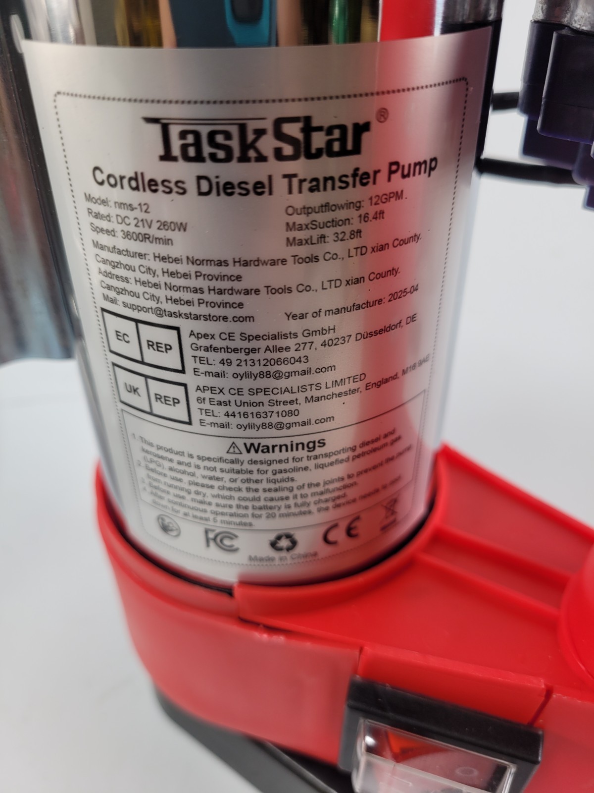 TaskStar 21V Cordless Diesel Fuel Transfer Pump Kit 12 GPM Portable Auto-Off