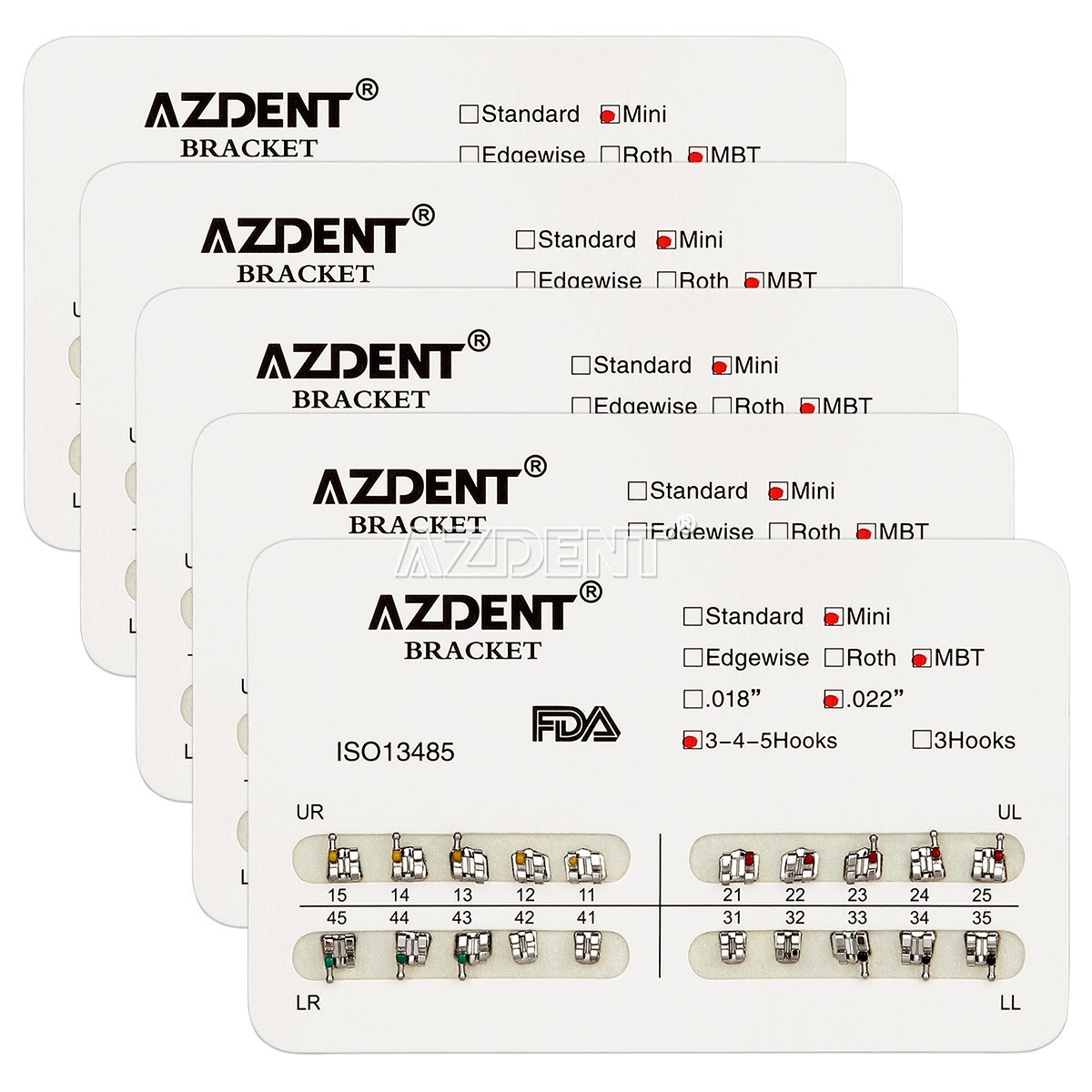 10 Sets AZDENT Dental Orthodontic Brackets Braces Mini MBT.022 Hooks 345