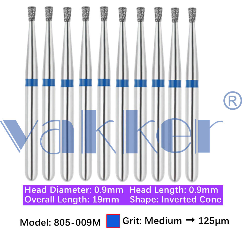 Vakker 10pc Diamond Burs Inverted Cone & Amalgam Buster Fine Medium Coarse