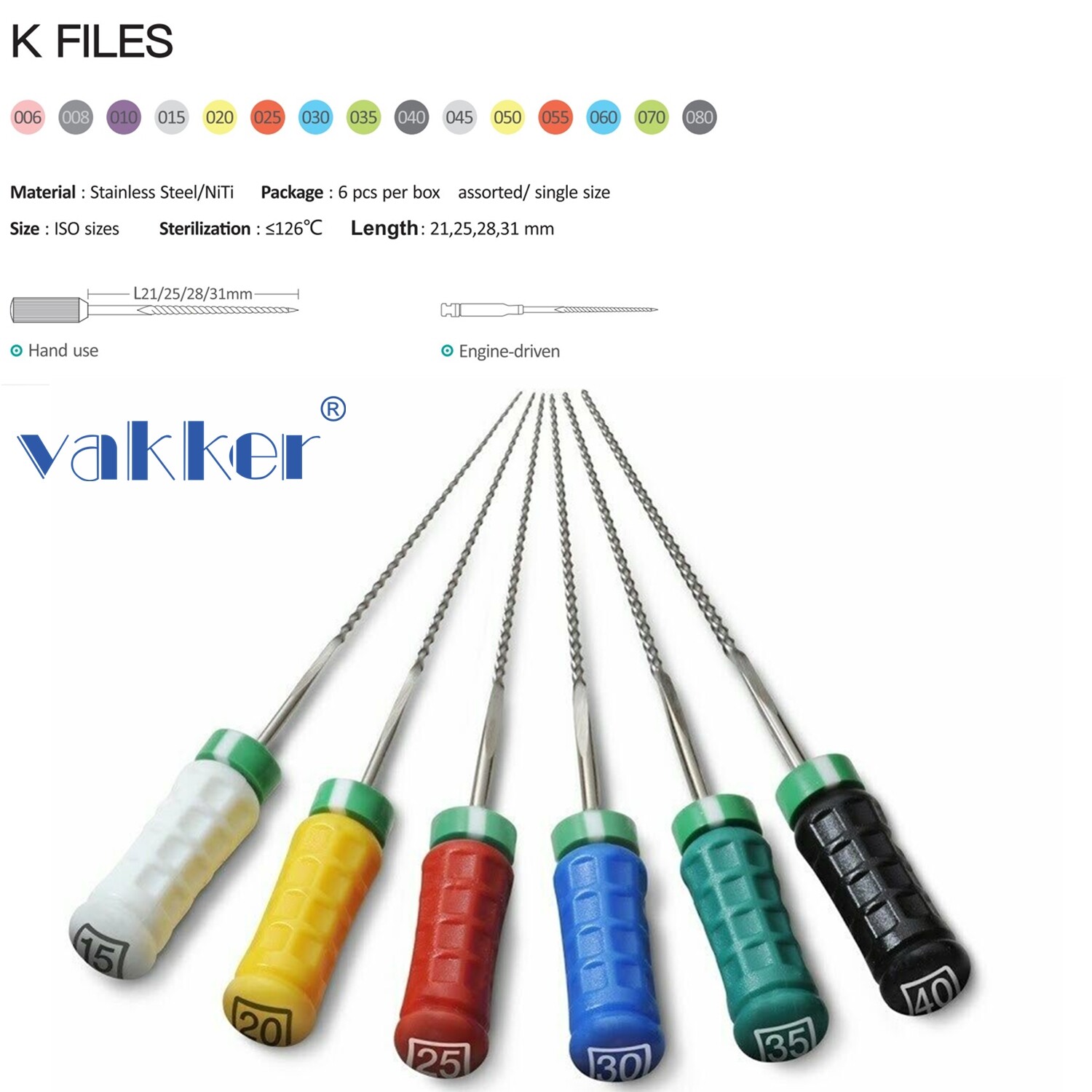 Dental Endodontic K File Root Canal Hand Use K-Files 31/25/21mm Reamer