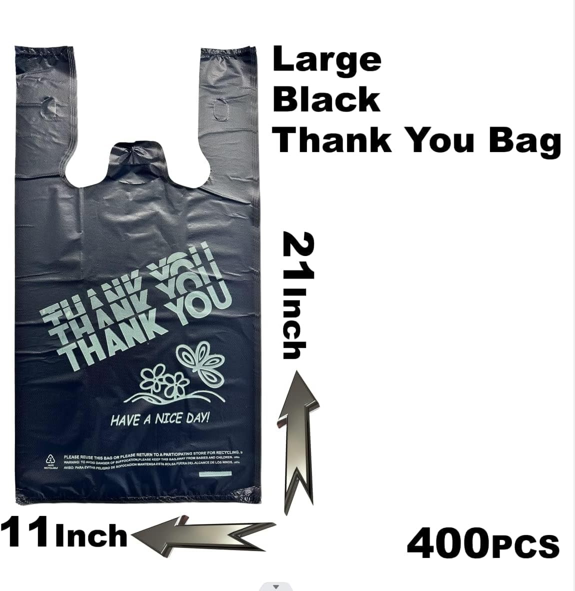 YoYoRain Black Thank you bags, HEAVY DUTY 22MIC Plastic Bags…