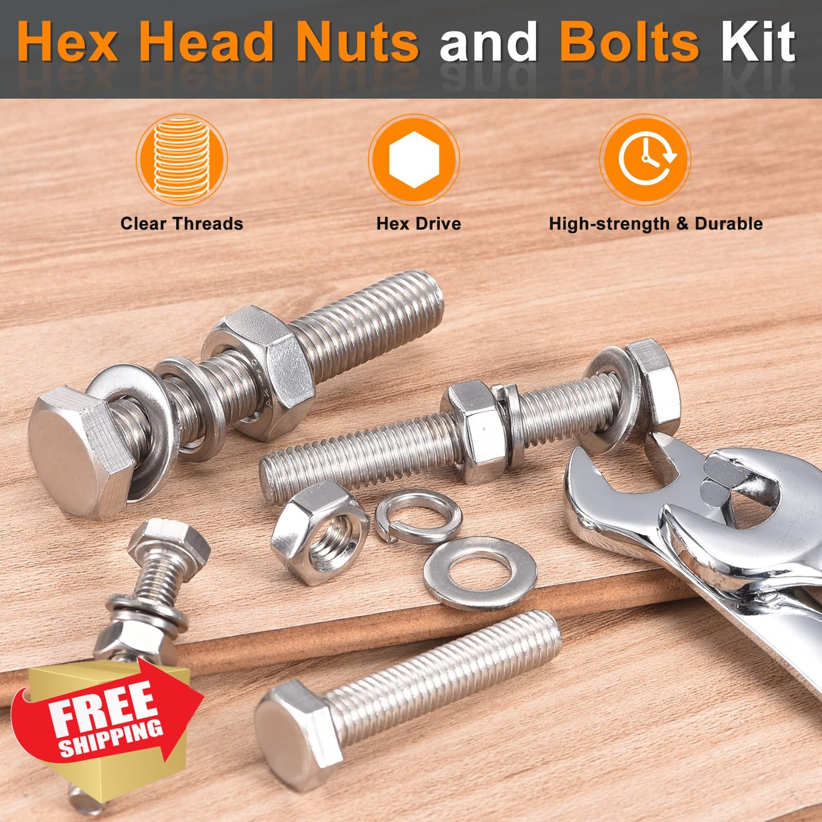 uxcell 5Set 1/2-13 x 3″ Hex Head Bolts SS