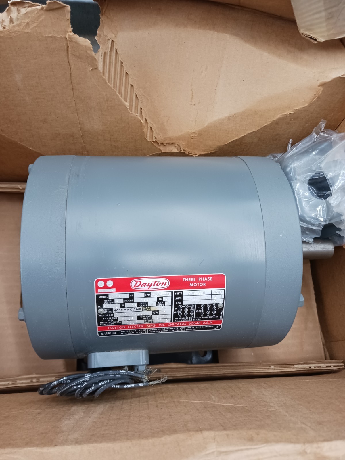 New Dayton 1 HP Ac Electric Motor 182 Frame 1740 Rpm 208-220/440 Vac ODP