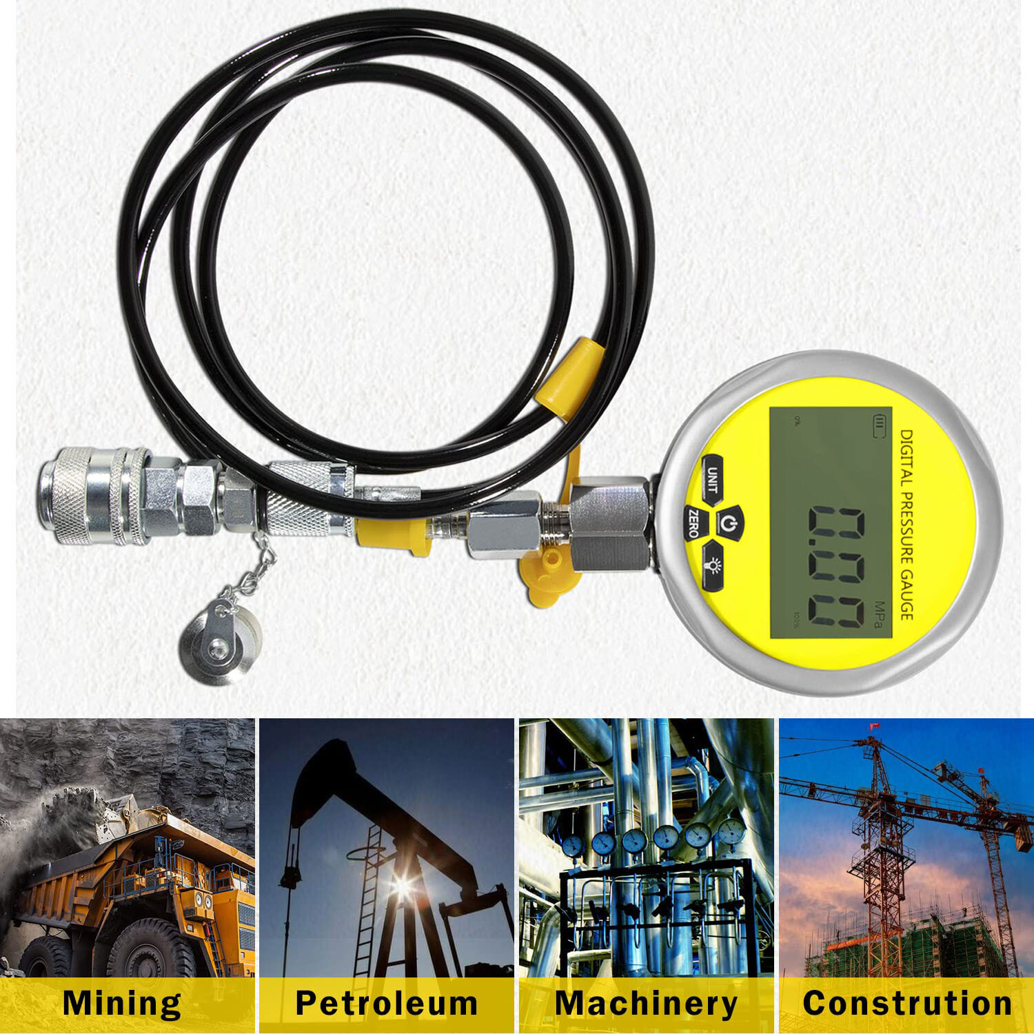 10000PSI Digital Hydraulic Pressure Gauge-Test Coupling Kit 1/4 NPT 700BAR/70Mpa