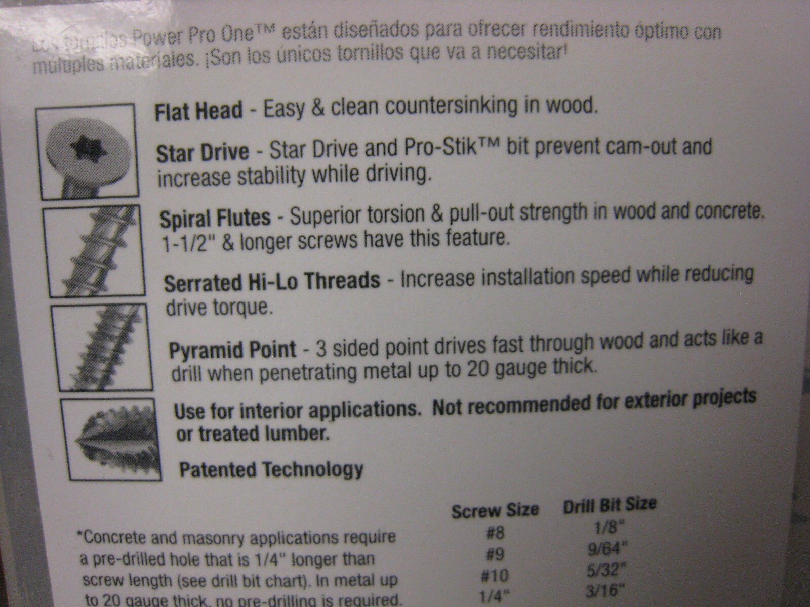 2 yes 2 PowerPro One Multi Material Steel 8 x 1 1/4″ Screw Pack: 1LB #116761
