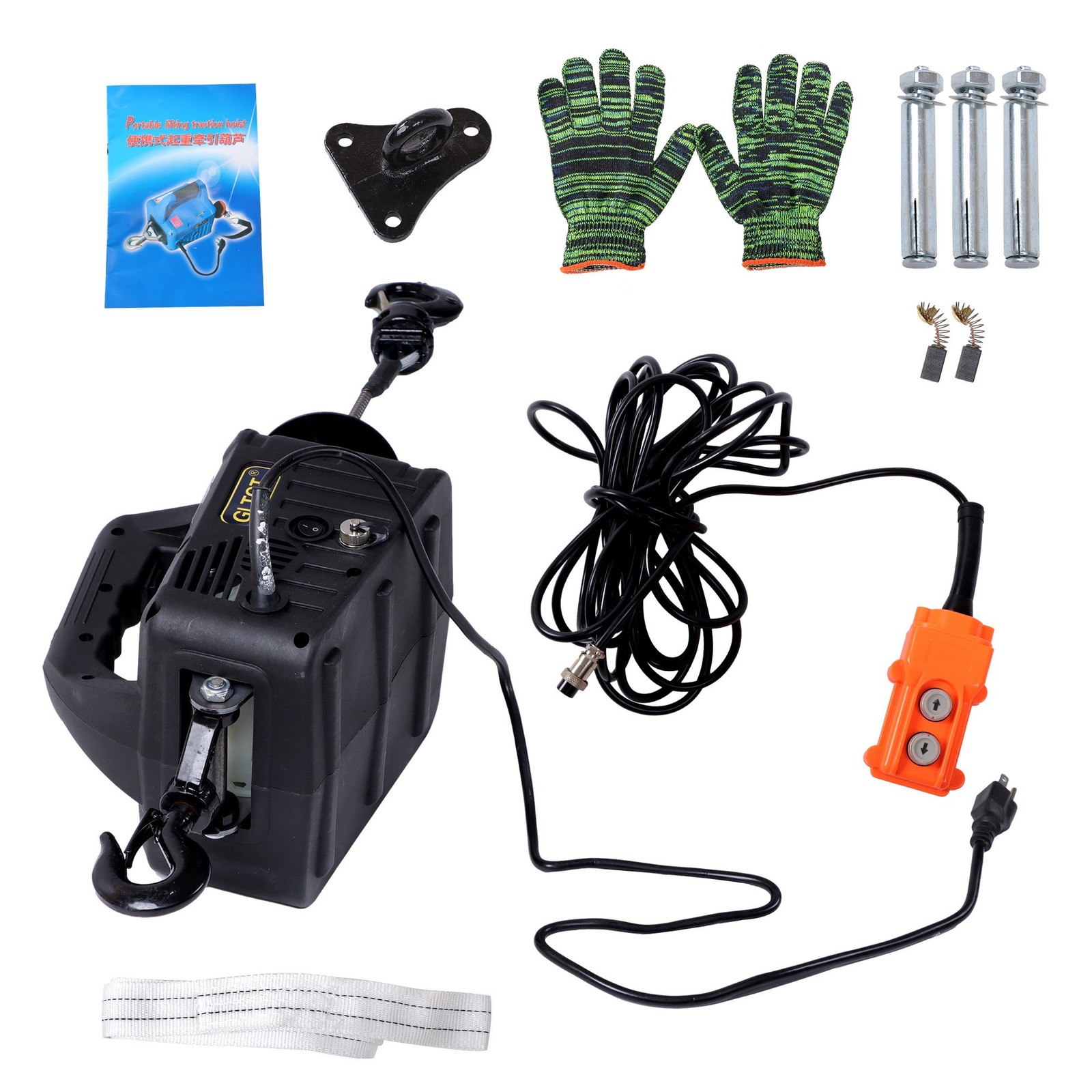 2-in-1 Electric Hoist Winch, 1100 lbs Lift Capacity, 1500W Portable Power Winch