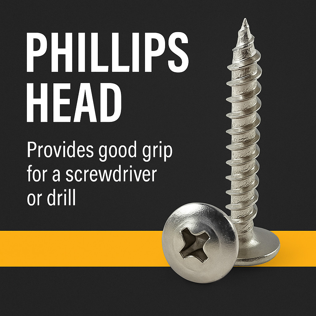 #8 x 1-1/4″ -50 Qty Stainless Phillips Modified Truss Head Wood Screws (BCP1215)