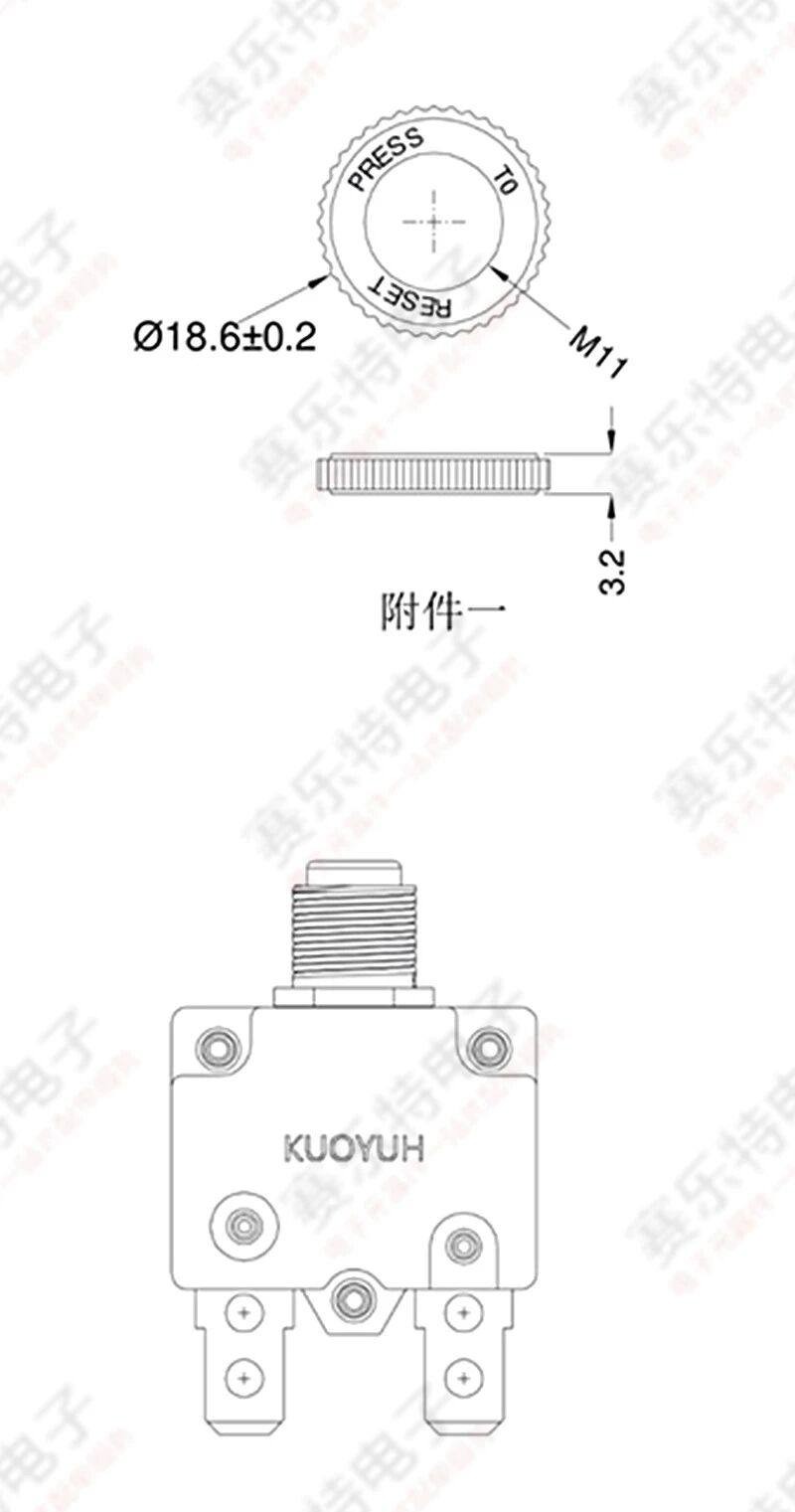 3A-25A Manual Reset Push Button Switch Thermal Circuit Breaker 125/250VAC 32VDC