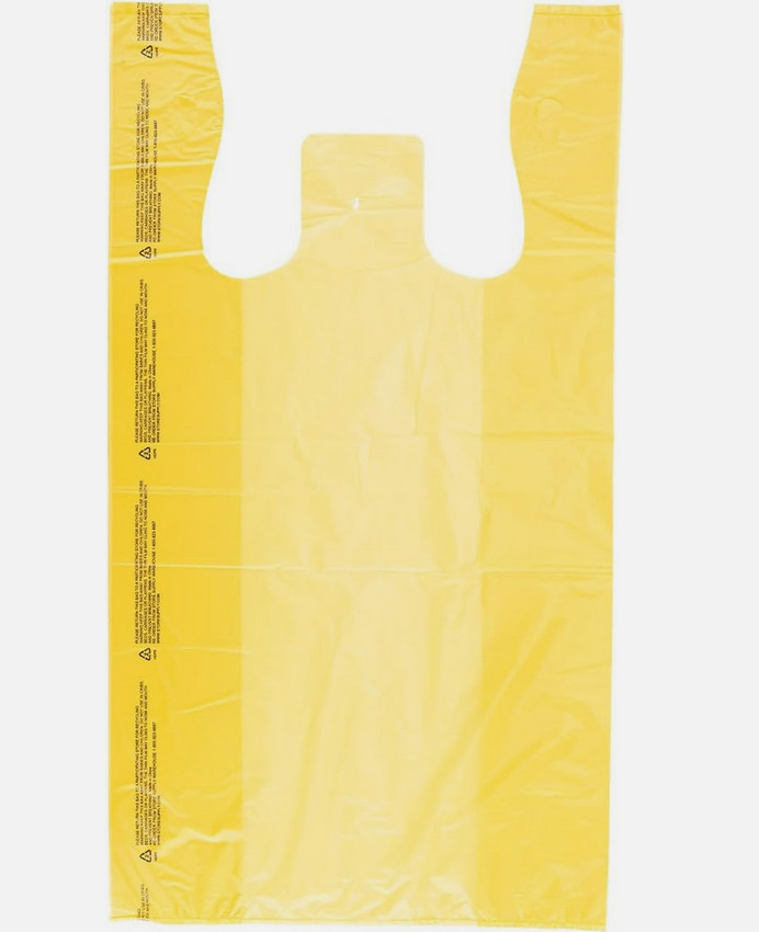 Yellow Plastic T-Shirt Shopping Bags – Case of 1,000-11 ½” X 6″ X 21″ – 90144