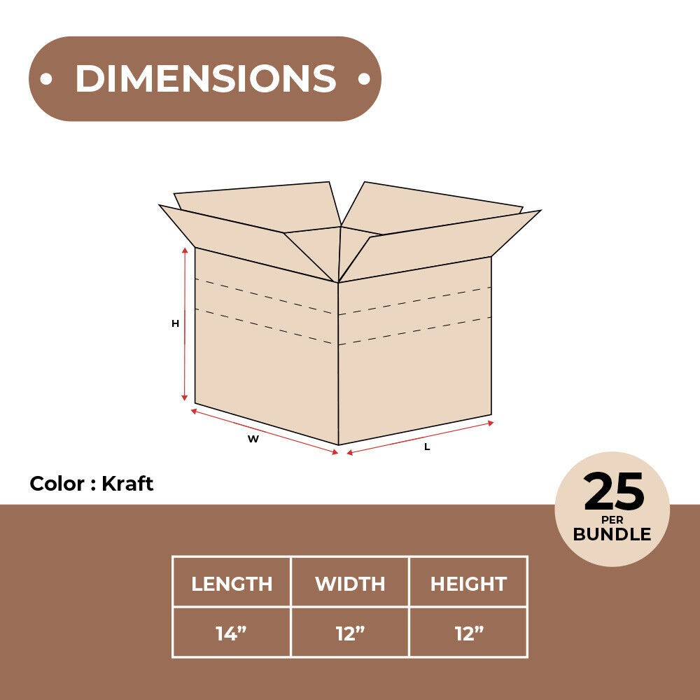14 x 12 x 12″ Multi-Depth Corrugated Boxes, Brown 25/Bundle ECT-32