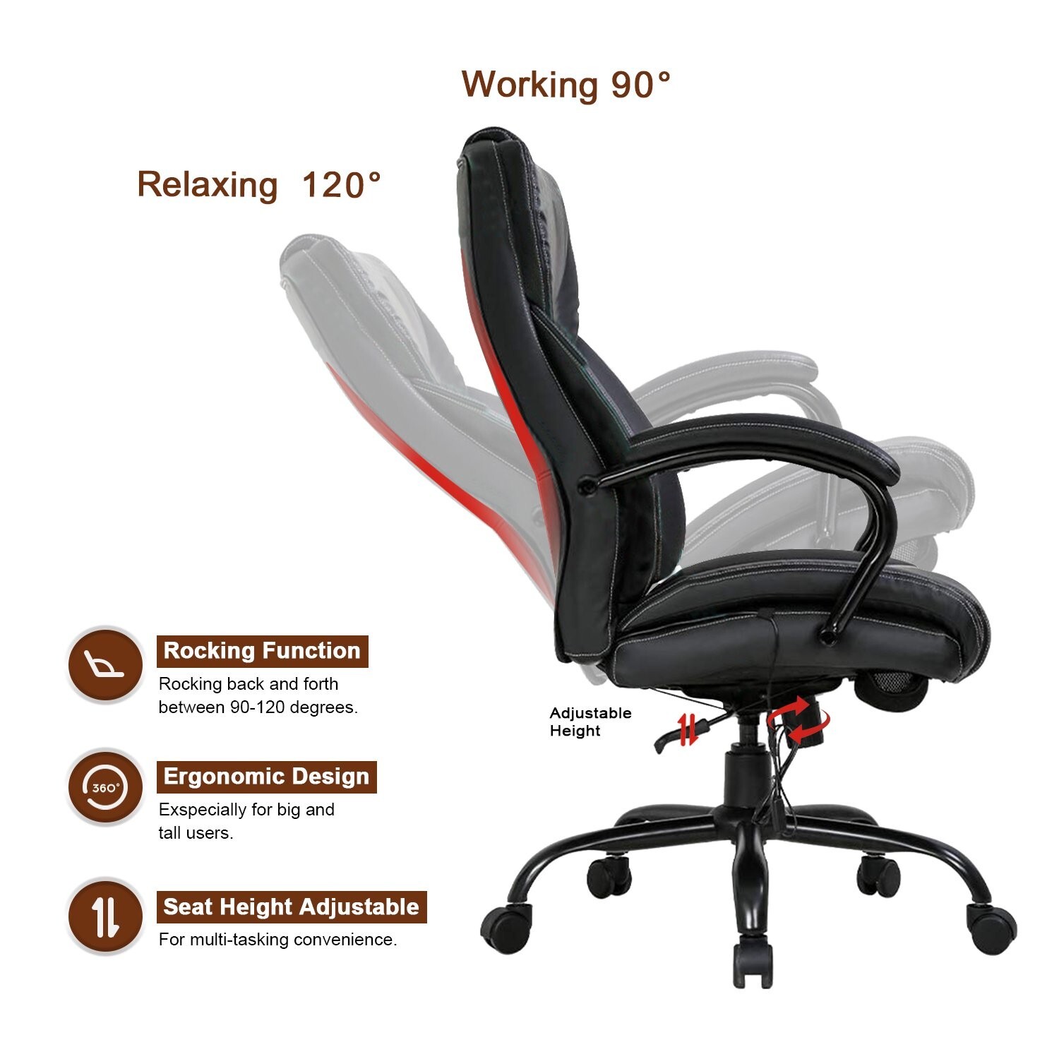 500lb big and tall leather heavy duty wide ergonomic executive High back chair