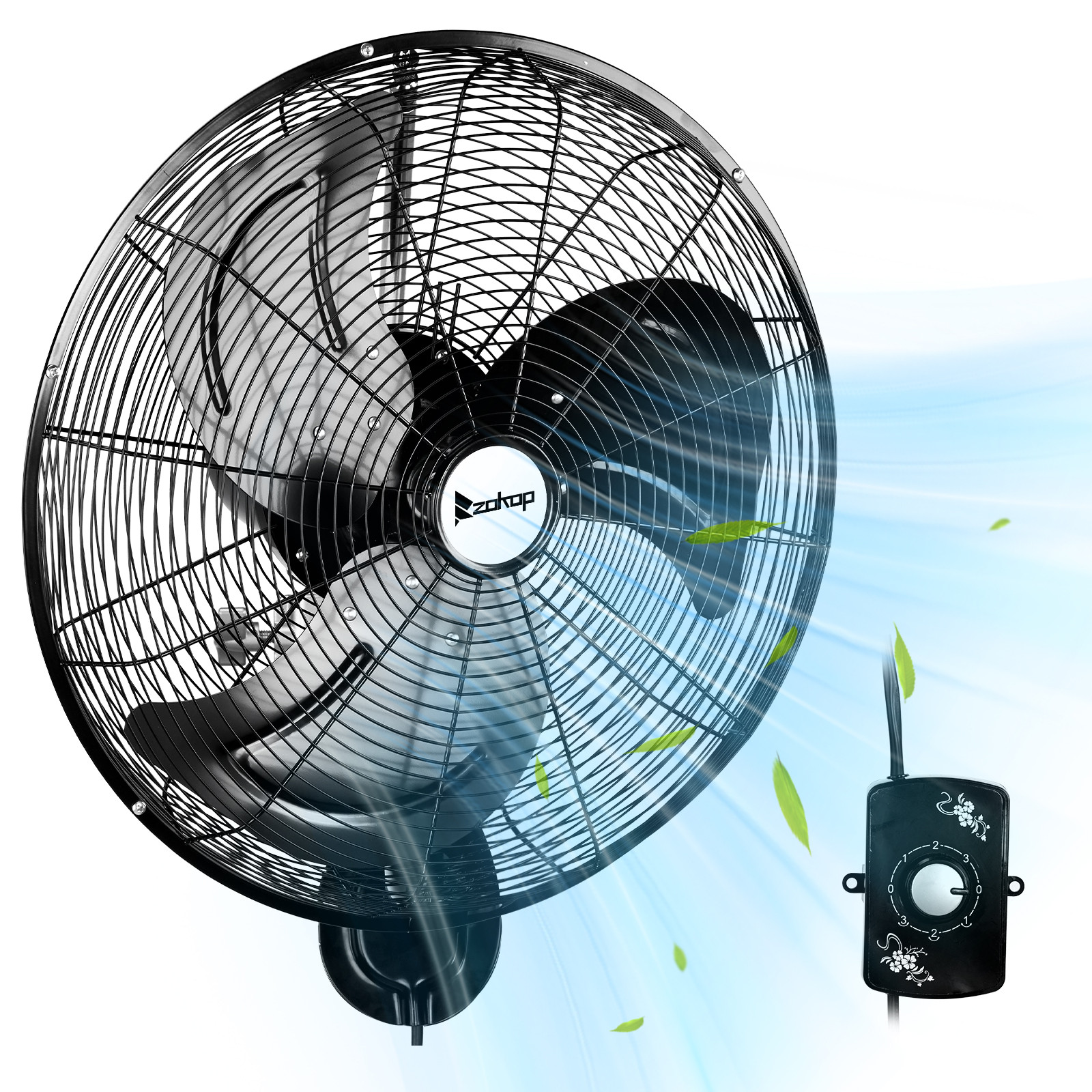 18” Industrial Wall Mount Fan Oscillating, 3-Speeds High Velocity Max. 4592 CFM