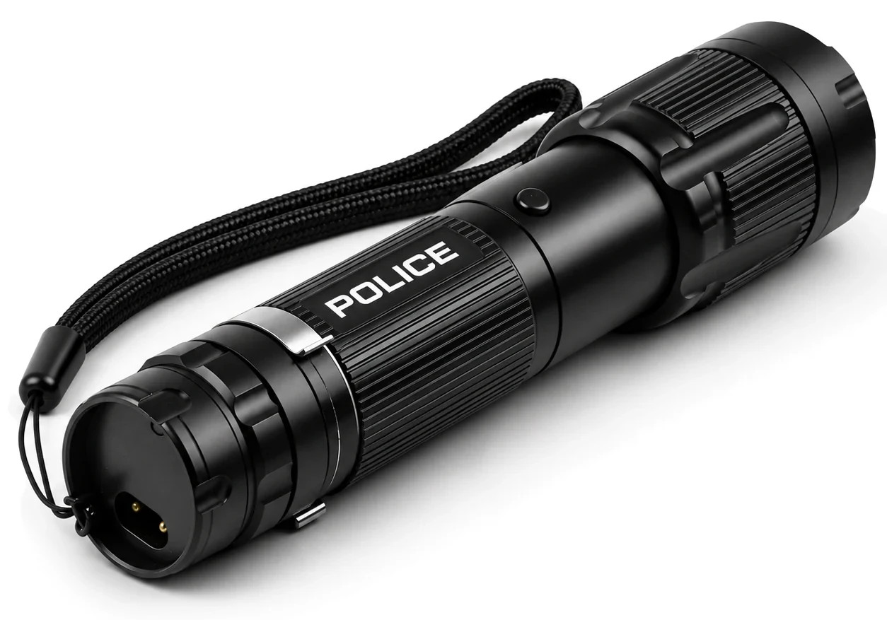 POLICE Stun Gun 1158 Max Volt Metal Self Defense Rechargeable LED Flashlight