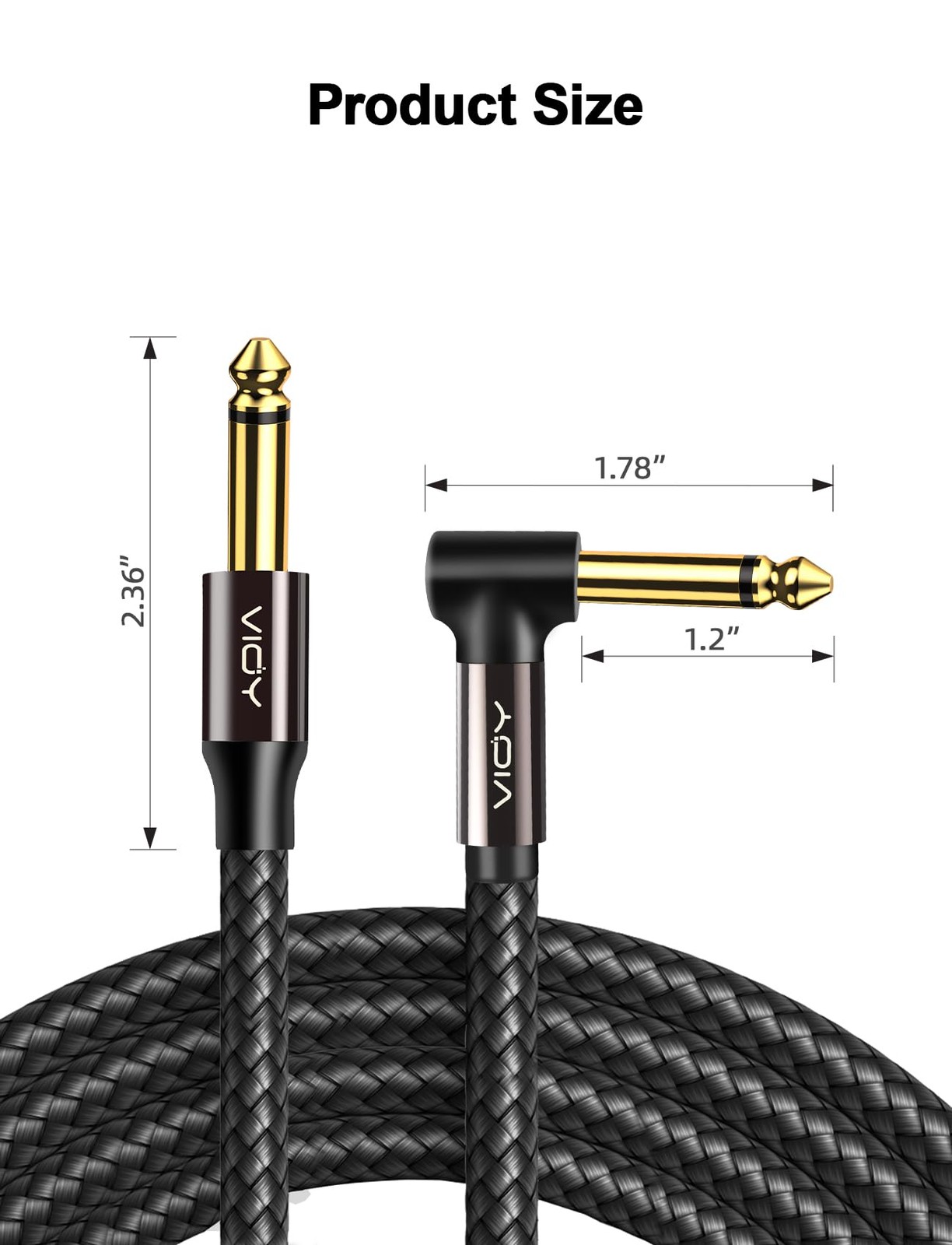 Guitar Cable 15 ft/5 M, Instrument Right Angle Cables, 6.35 mm (1/4) TS Unbal…