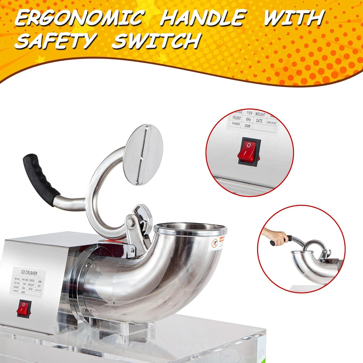 Durable Commercial Shaved Ice Machine,Snow Cone Machine,Suitable for Gatherings