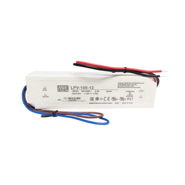 12V 8.5A 102W MEAN WELL AC DC Outdoor Power Supply, LED Driver, Waterproof IP67