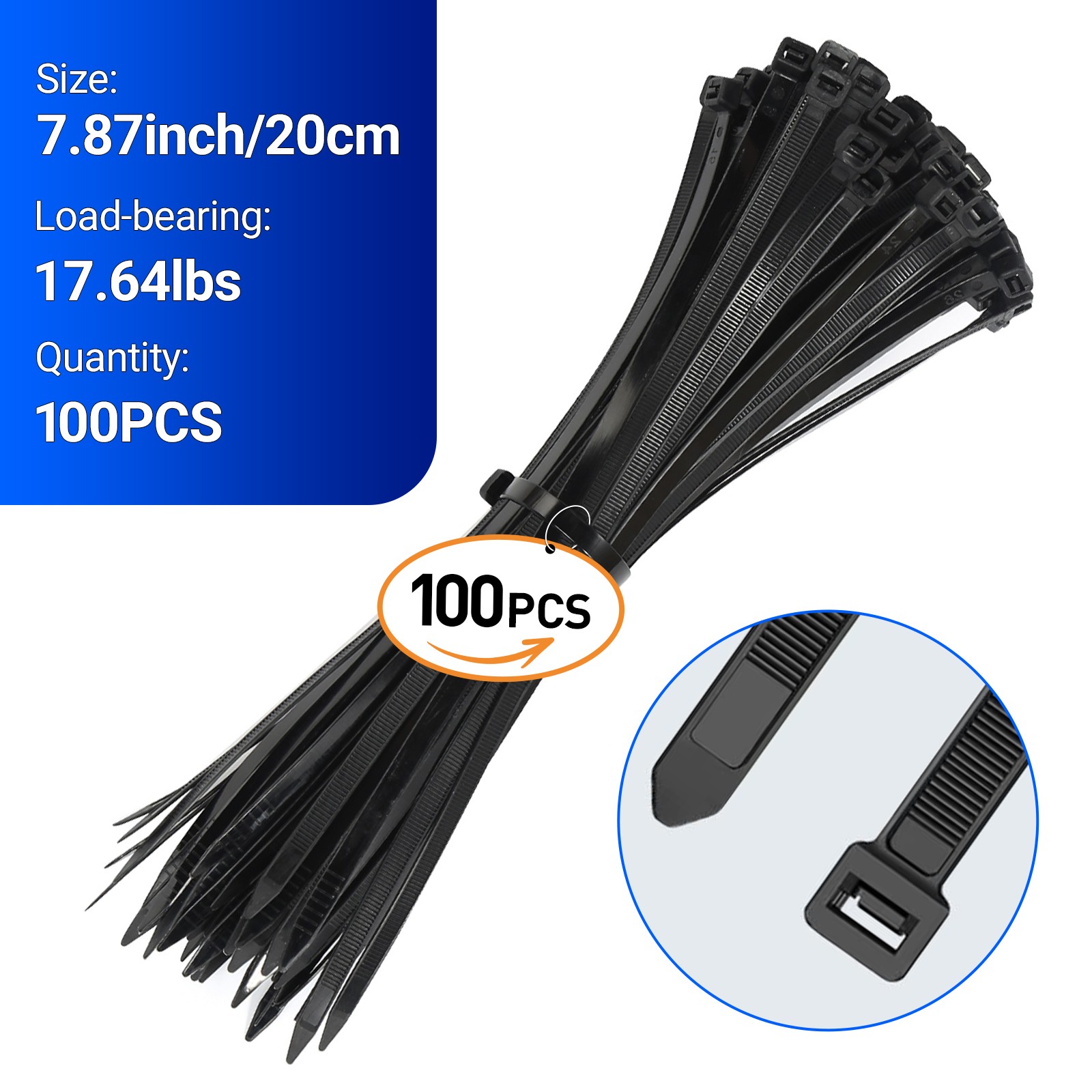 100x BLACK CABLE ZIP TIES Heavy Duty UV Resistant UL 6” 8” 10”