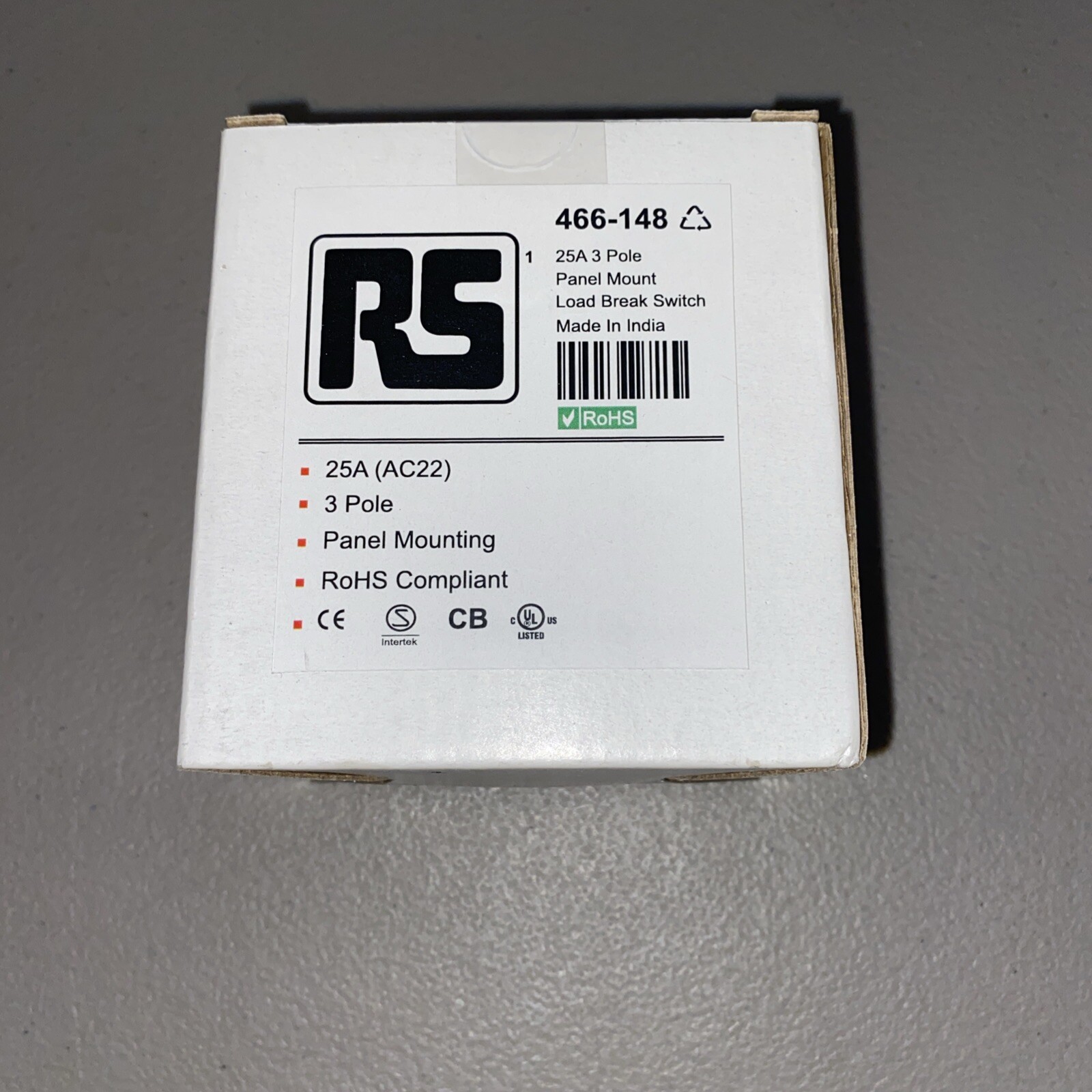 RS Pro 466-148 3 Pole Panel Mount Load Break Switch NEW