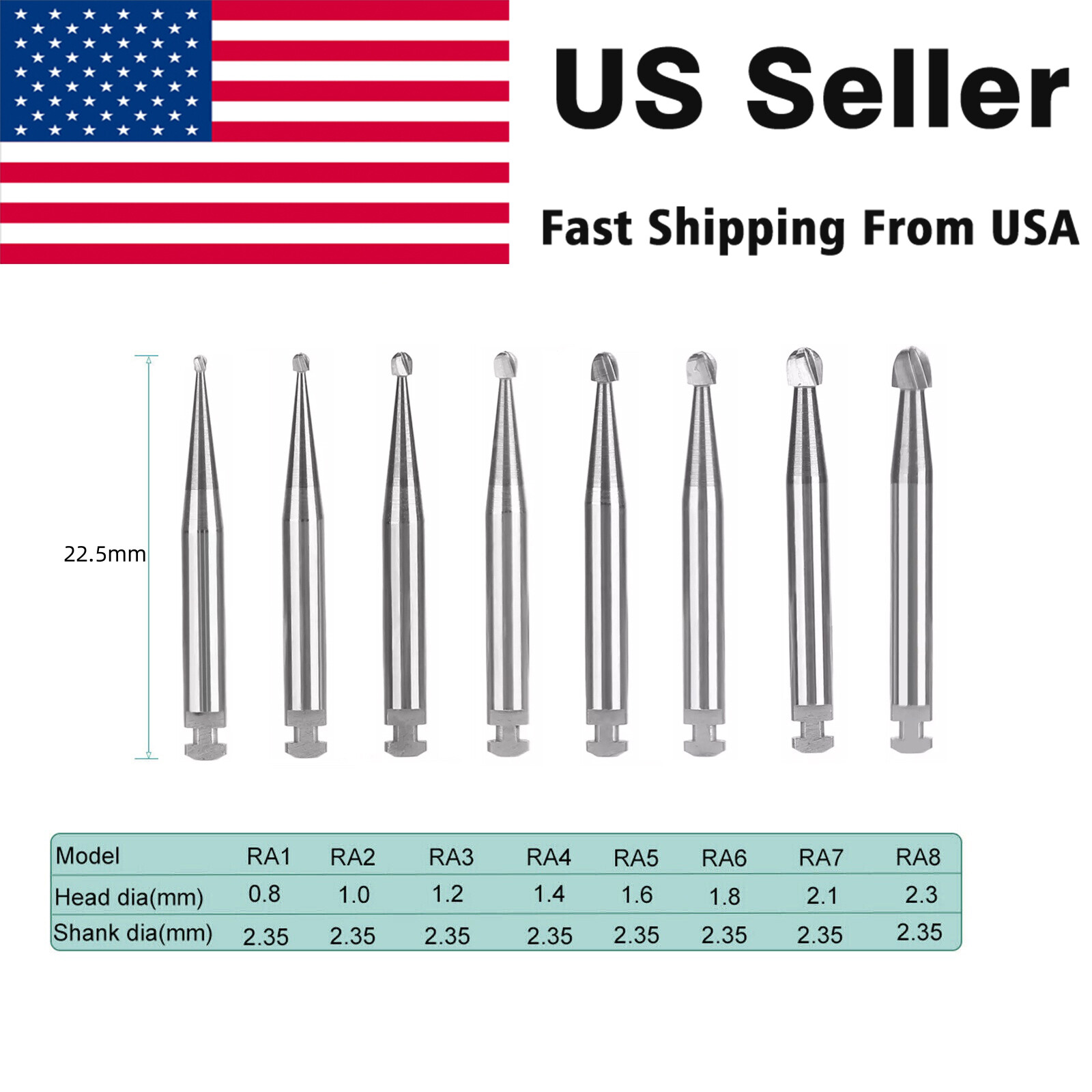 5 Pcs/Pack Dental RA Round Carbide Bur For Slow Speed Latch Type RA 1#-8# Choose