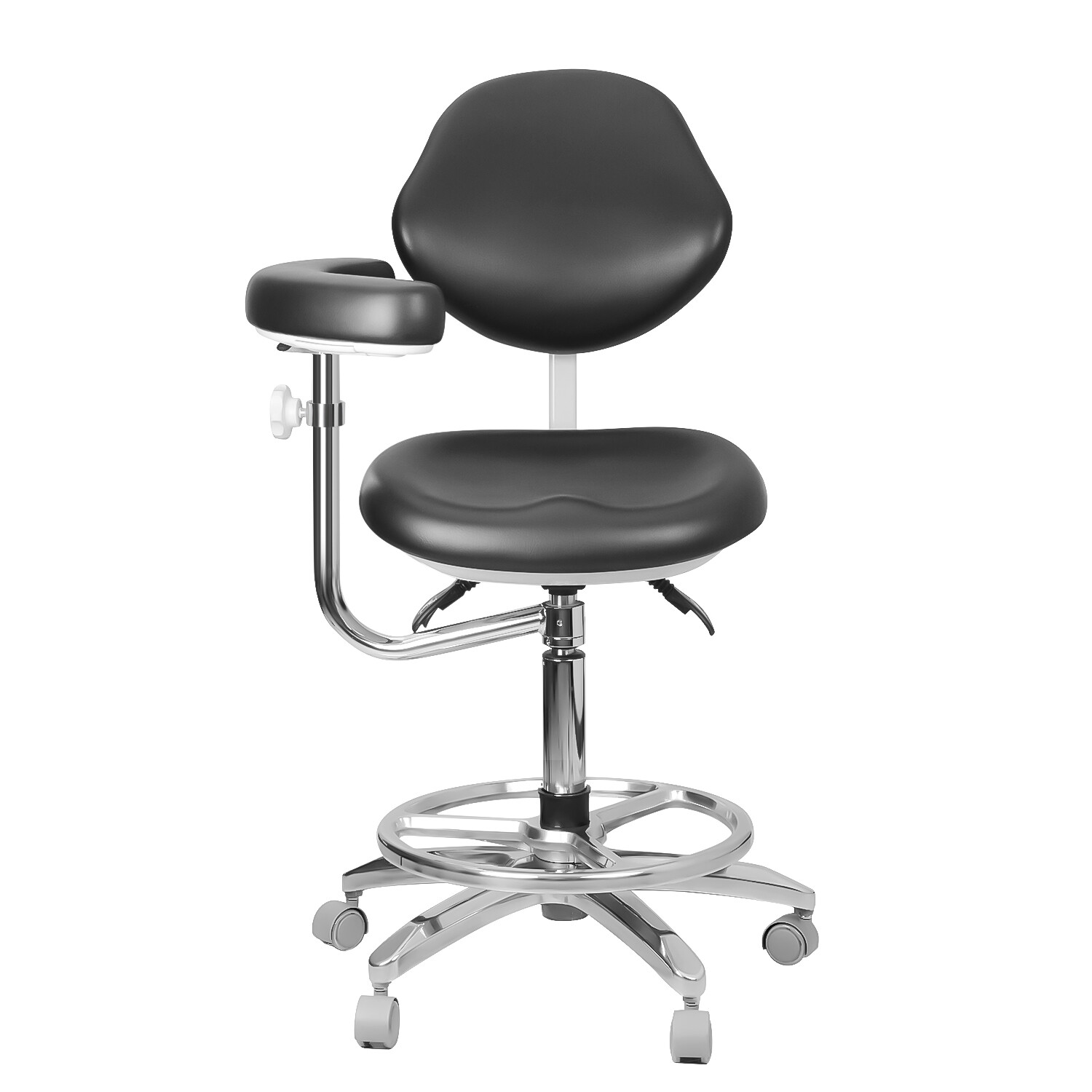 Adjustable Dental Chair Doctor Assistant Chair 360° Armrest Footrest PU Black US