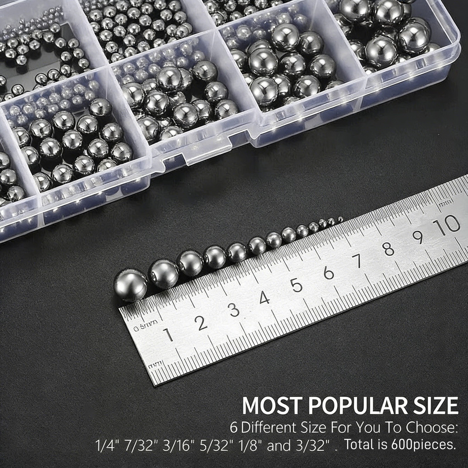 600 Pcs Metric Precision Steel Bearing Balls Assorted Stainless Steel loose Bicy