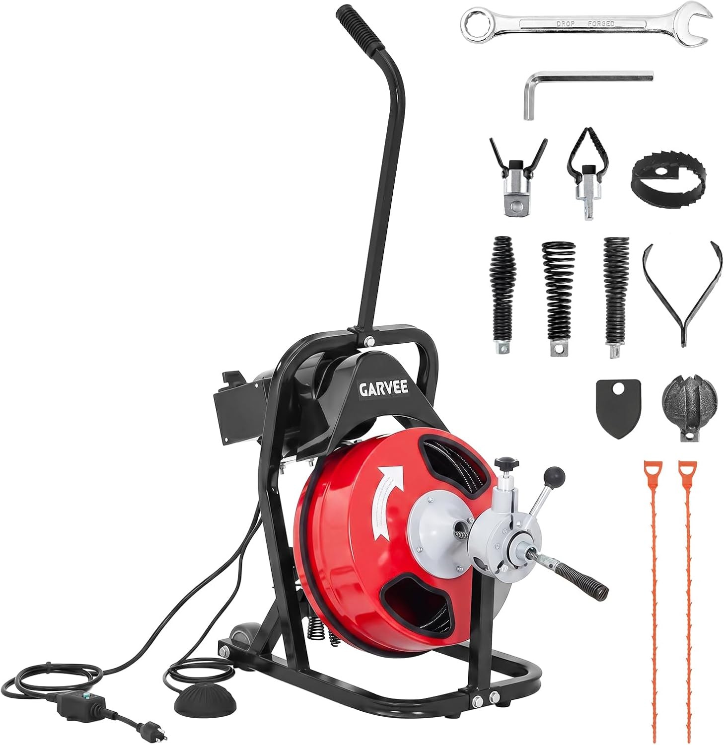 Electric Drain Cleaner Machine 50ft x 1/2″ Auto Feed 4 Cutter Sewer Snake Auger