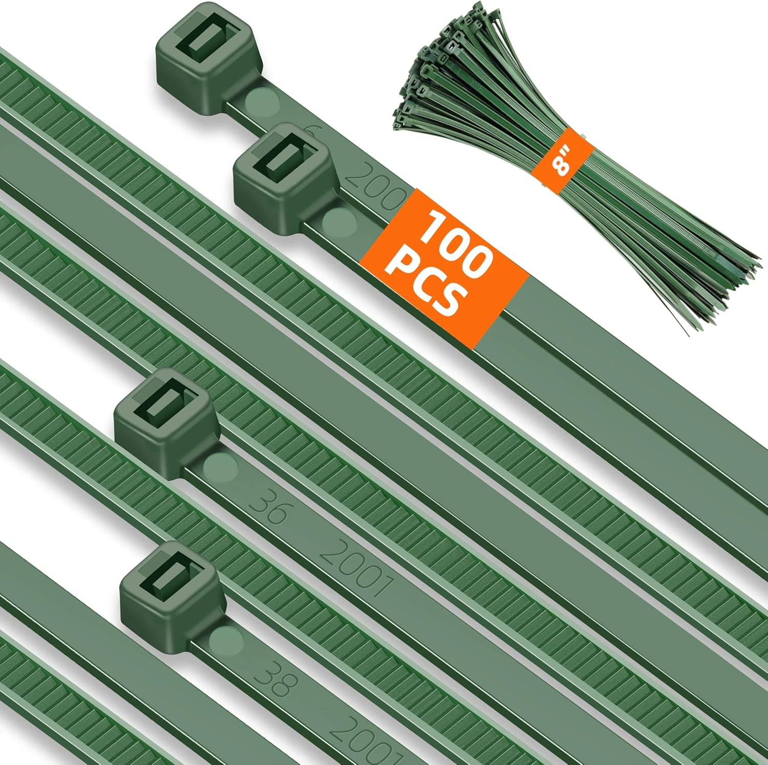 100 Pack 8 Inch Green Zip Ties 3.6mm Heavy Duty Nylon Cable Ties 45lb Strength