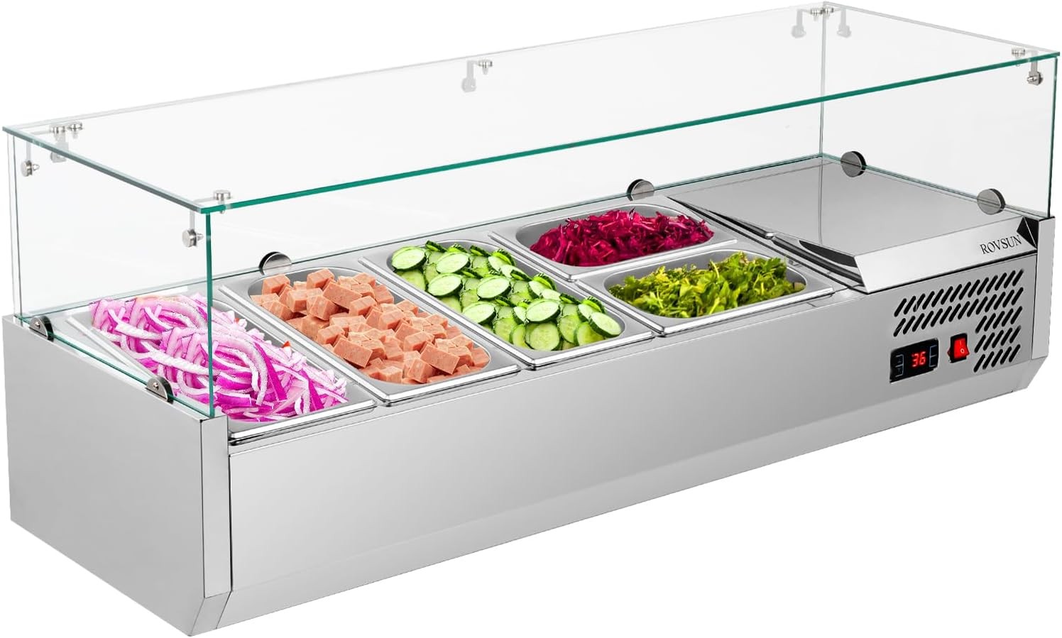 ROVSUN 47″ Condiment Refrigerated Countertop Salad Prep Station w/ Glass Shield