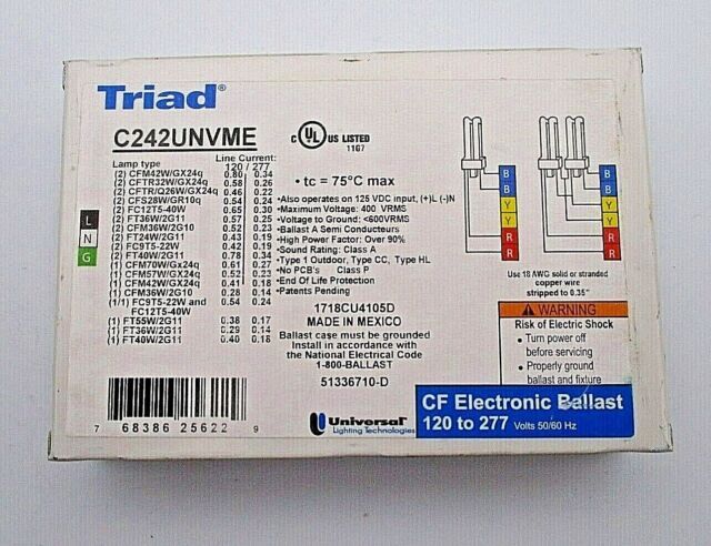 Universal Triad C242UNVME Electronic Ballast 120–277V for CF Lamps – 2-Lamp