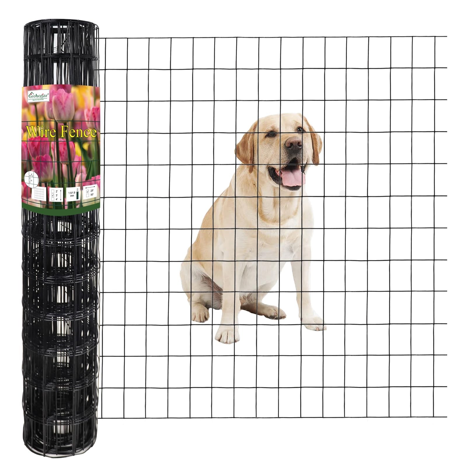 Black PVC Coated Welded Wire Fence 36 Inch x 25 Foot, 2 Inch x 3 Inch 16GA, G…