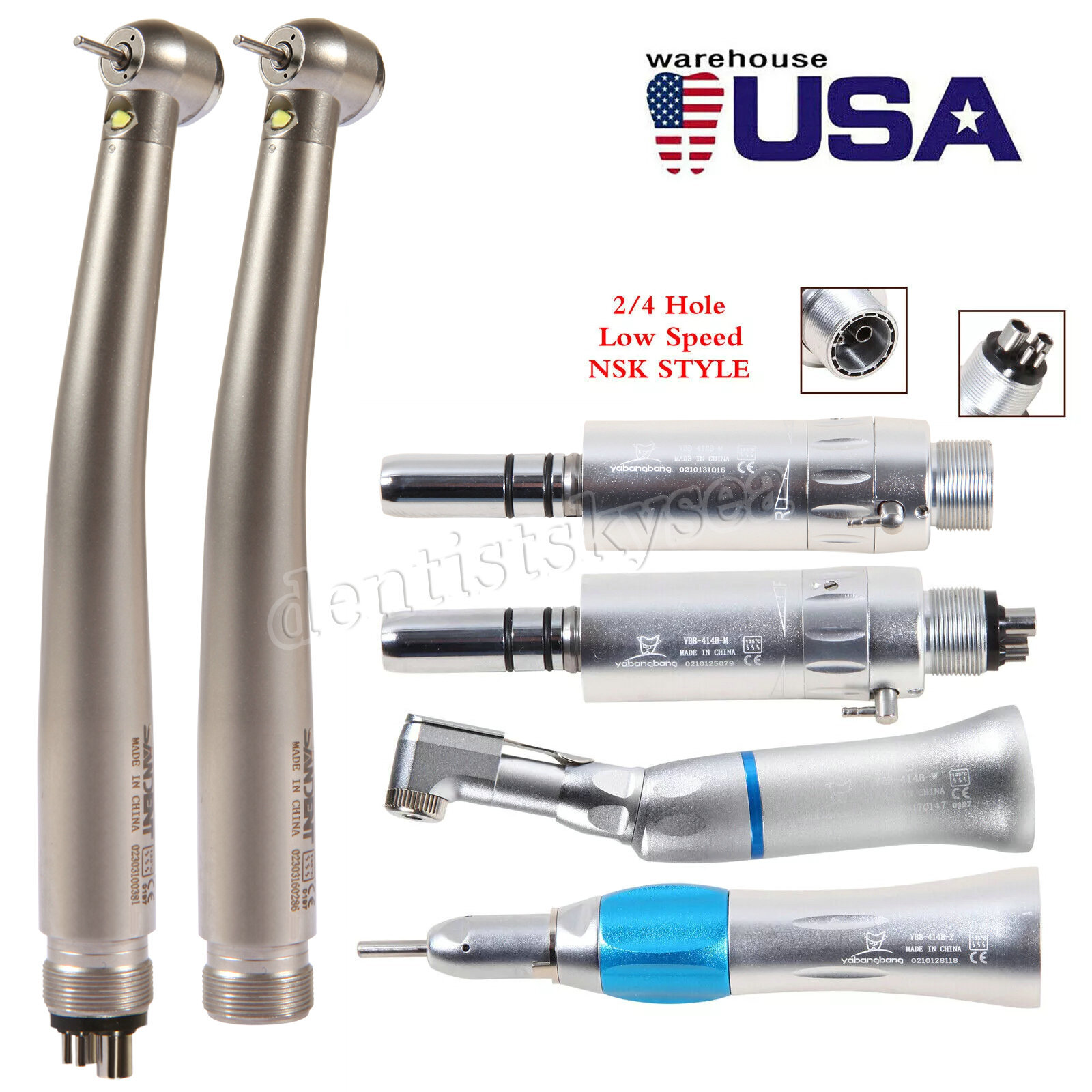 Fiber Optic LED E-generator/ Low Speed Handpiece 2/4 Holes US Dental