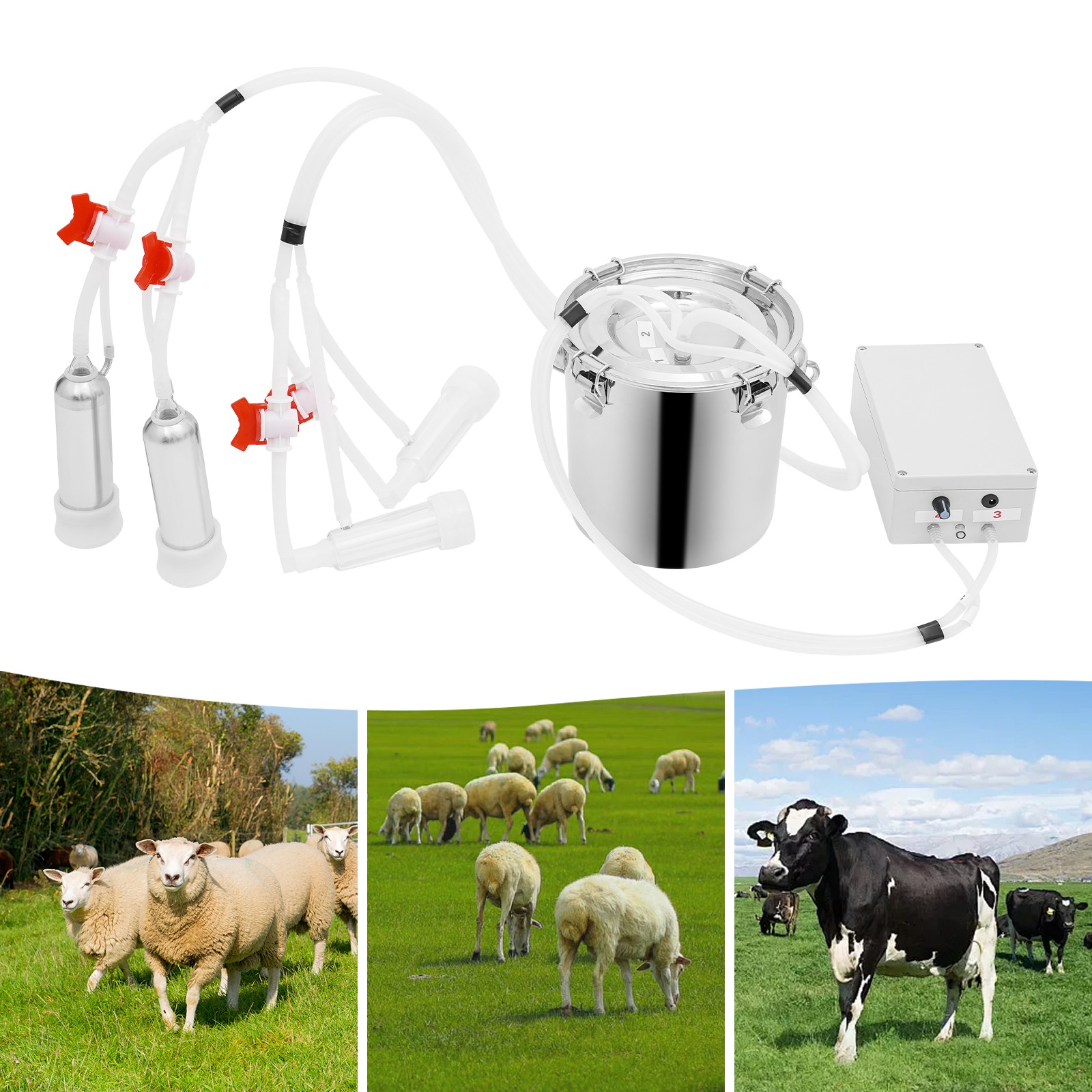 2in1 Pulsation Cow Milking Machine Milking Machine w/Stainless Steel Bucket 5LUS