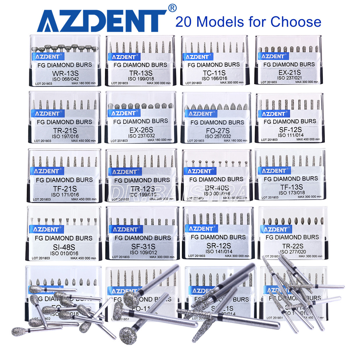10pc/Kit Dental Diamond Bur Tips Set Drills Burs fit High Speed Handpiece AZDENT