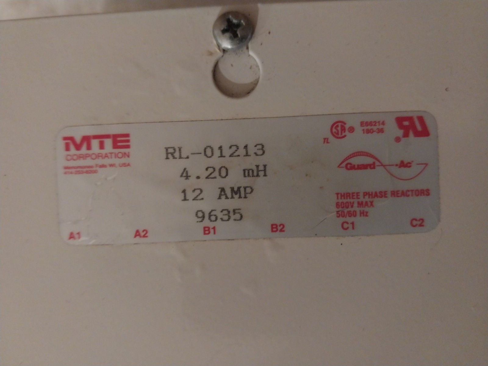 NEW, MTE RL-01213 Line/Load Reactor, 3 Phase, 12A, 4.2mH, 480/600V, NEMA 1