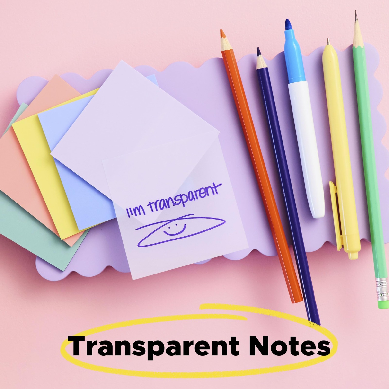 Post-it Transparent Notes, 2.8 in. x in., Pastel 2.9″ x 2.9″,
