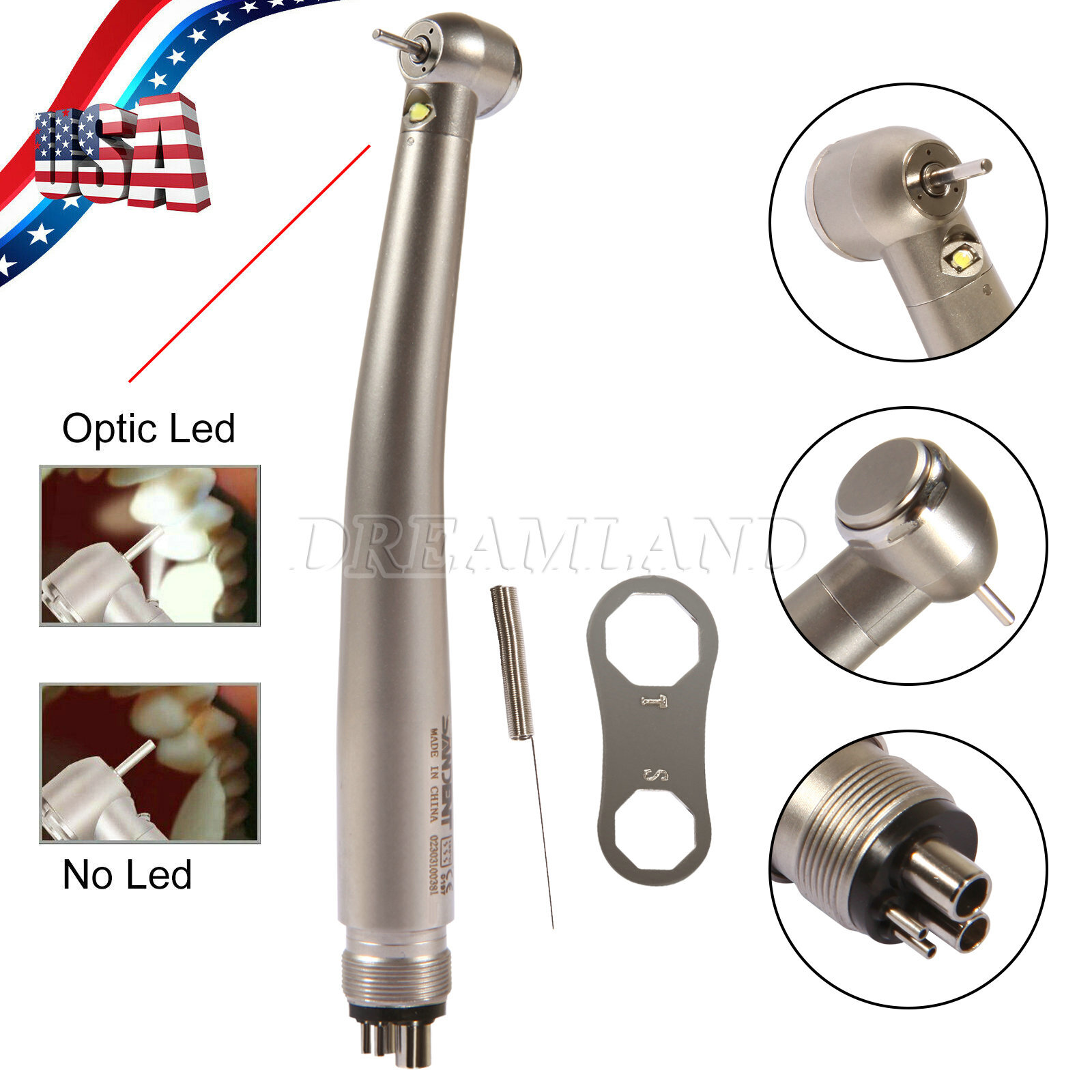 Pieza de Mano Dental de Fibra Óptica LED E-generador de Alta Velocidad 2/4H SDM