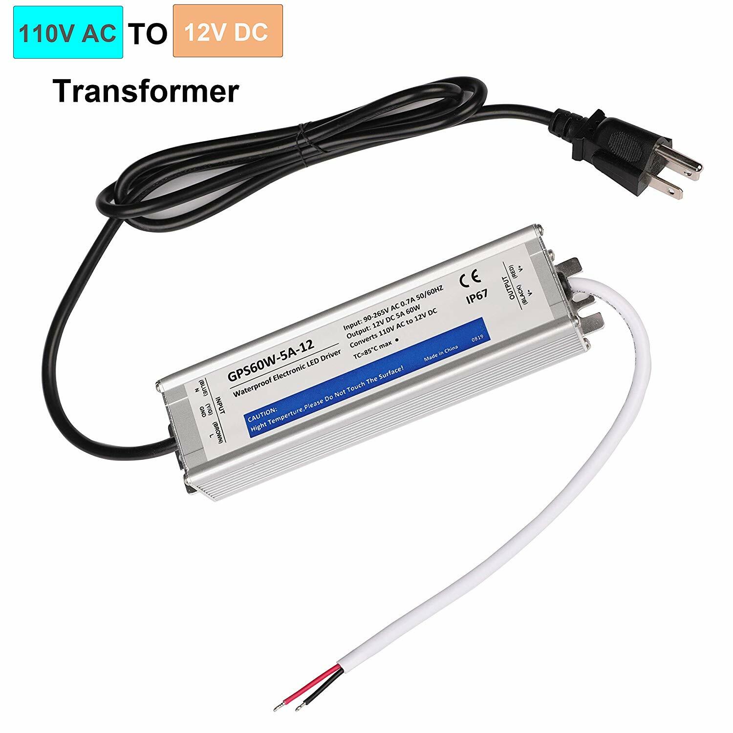 Facon LED Driver Transformer AC 120V to DC 12V Adapter Charger for 12V LED Light