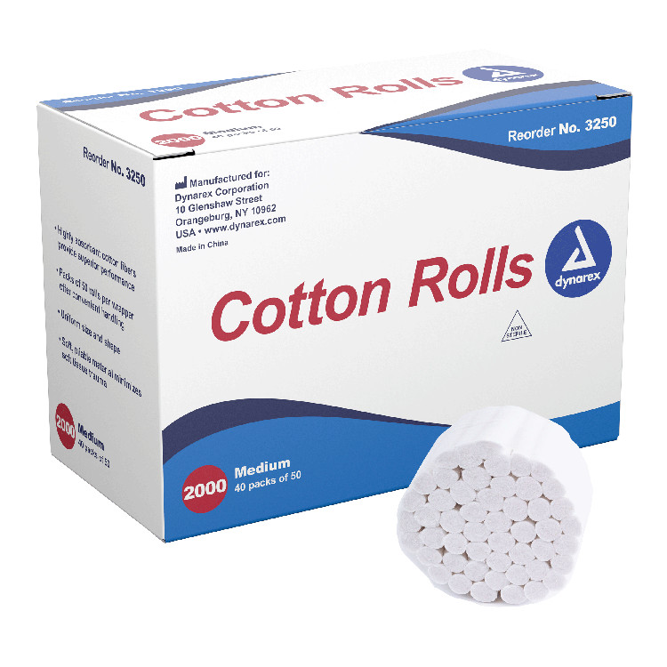 DYNAREX Cotton Rolls, #2 Medium, Dynarex, 2000 Rolls/Box, 3250