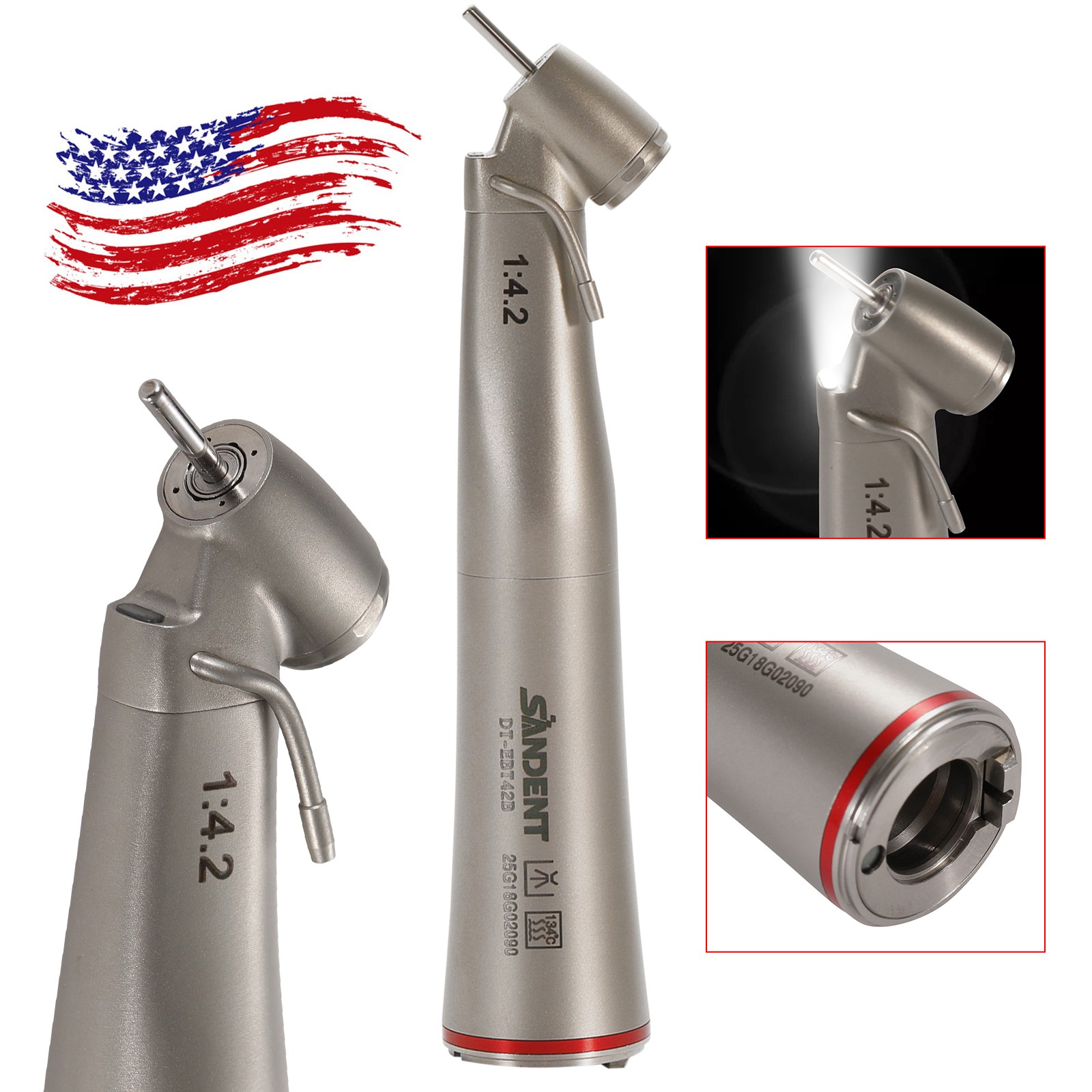 Dental Optic Fiber LED 1:4.2 Increasing Handpiece 45°Angle Head External Channel