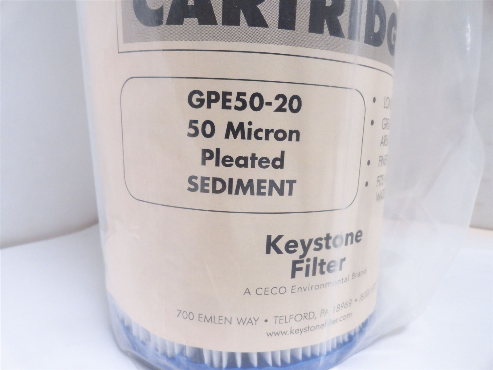 249379 New-No Box; Keystone GPE50-20 Pleated Sediment Filter Cartridge