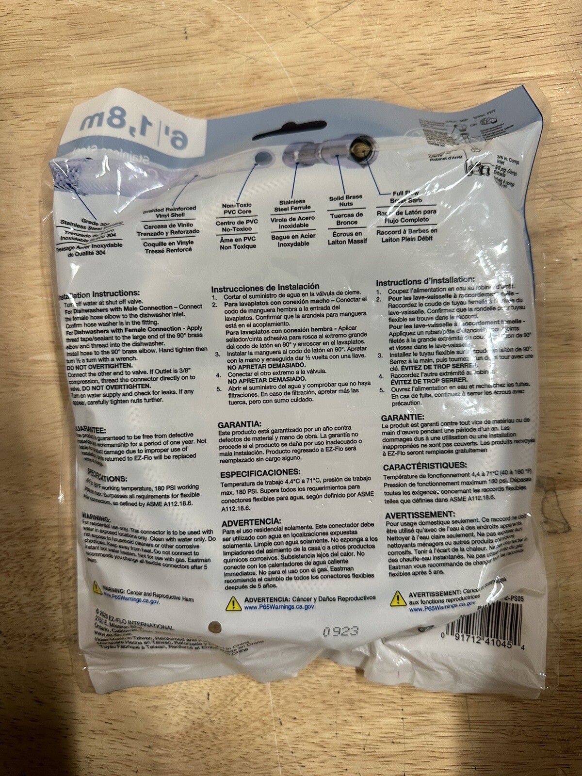 12 pack Eastman 6 ft Dishwasher Connector Kit Steel-Flex 72” 3/8”MIPx3/8” Comp