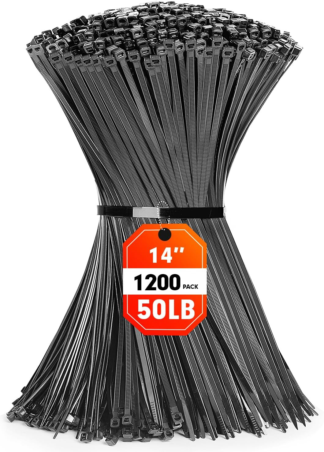 1200Pcs Black Cable Zip Ties 14″ Wire Ties with 50Lb Tensile Strength Self-Lock