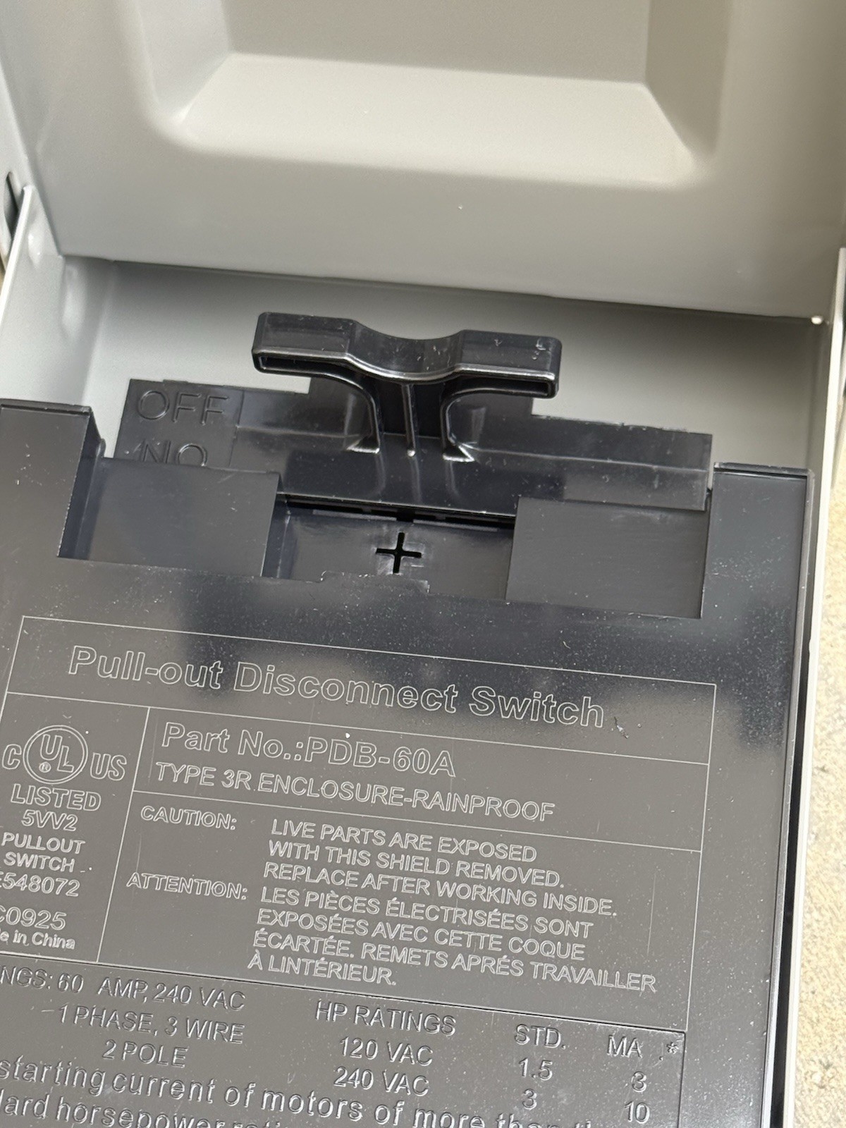 UL 60Amp Wall mount AC Pull Out Disconnect Switch 120/240VAC 2 Pole 3R Enclosure