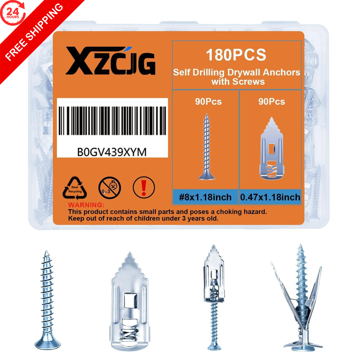 Self Drilling Drywall Anchors with 180Pcs 0.47X1.18inch-30mm Silver, Silver