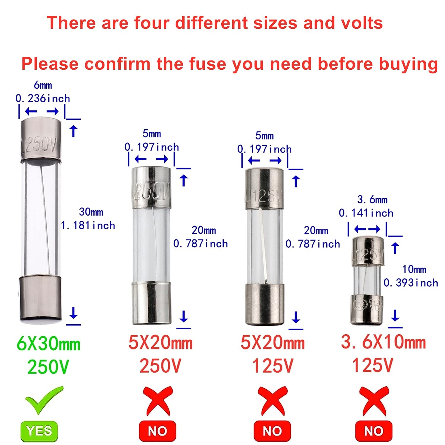 BOJACK 6x30mm 5 A 5 amp 250 V 0.24×1.18 Inch Volt F5AL250V 5 A, Silver