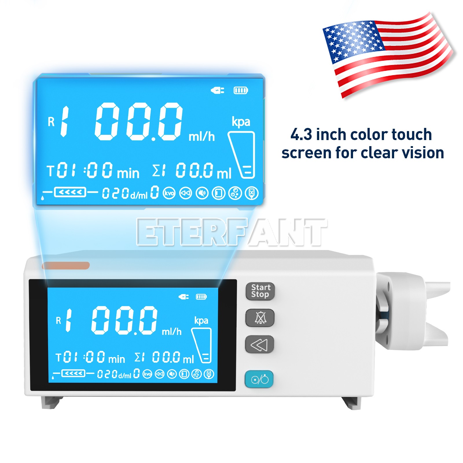 4.3 Inch Color Touch Screen Syringe Pump Stackable Design Medical/Lab Use