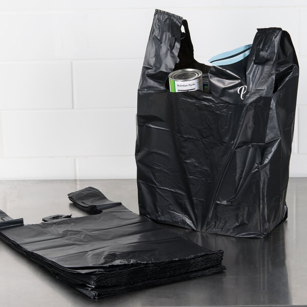 Bags 1/6 21 x 6.5 x 11.5 Heavy Duty .87 Mil BLACK T-Shirt Plastic Grocery Bags