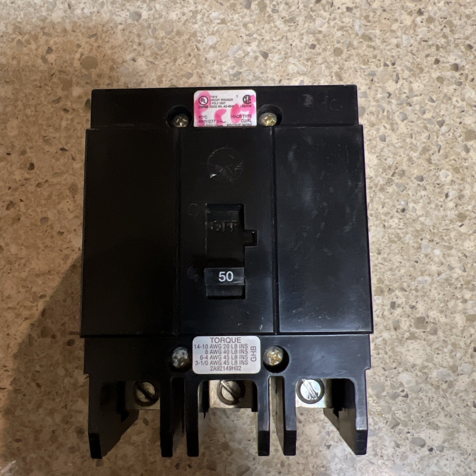 Eaton GHB3050 50A 3-Pole Circuit Breaker – Black